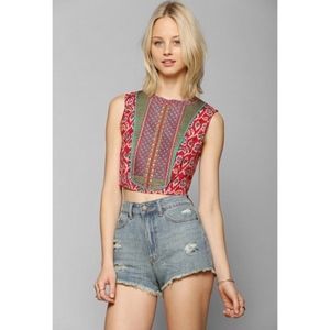 Urban Outfitters Pink Embroidered Bib Crop Top